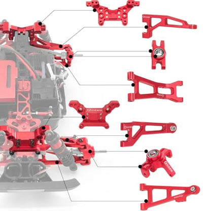 8pcs Aluminum Spare Part Set Front/Rear Suspension Arms, Steering Knuckles, Rear Hubs, Steering Linkage Metal Upgrade Kit for MJX Hyper GO RC Car 16207 M162 M163 H16P (Red) - color: Red
