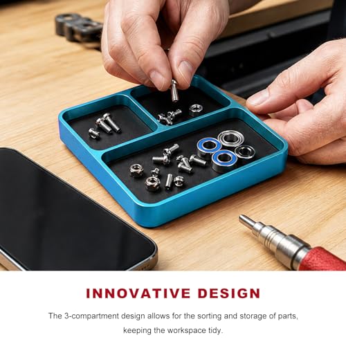 Magnetic Parts Tray, Aluminum Alloy Auto Repair Screws and Parts Organizer, Magnet Hardware Holder Tray for Car RC Repair Phone Electronics Maintenance, Car Accessories (Blue) - color: Blue