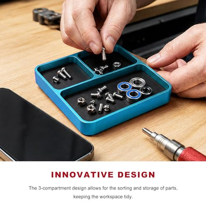 Magnetic Parts Tray, Aluminum Alloy Auto Repair Screws and Parts Organizer, Magnet Hardware Holder Tray for Car RC Repair Phone Electronics Maintenance, Car Accessories (Blue) - color: Blue