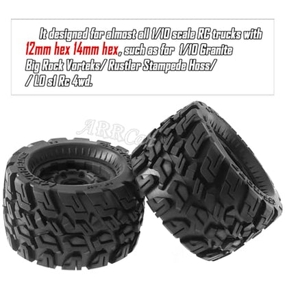 RC Truck Tires Wheel for 1/10 Big Rock Granite Vortek/Stampede Rustler Hoss/L0s1 Rc 4wd,RC Wheels Tires 12mm/14mm Hex,Black - color: Black - Rc Tires Wheel