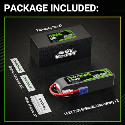 OVONIC 4S LiPo Battery 14.8V 9000mAh 120C with EC5 Plug for RC Car RC Truck Airplane Helicopter Boat Car Racing RC Hobby (2 Packs)