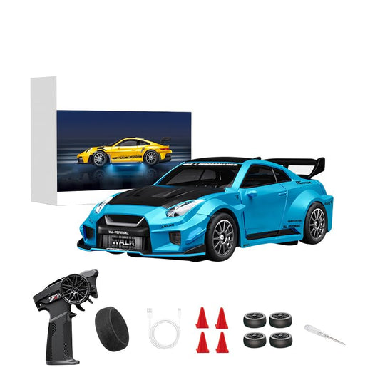 D43-02 1:43 Scale 2.4G Full Proportional 4WD Alloy RC Drift Car with Gyro System, Silent Bearings, Adjustable Speed & LED Lights for Adults, High Speed Remote Control Racing Car - color: Q8/Blue, size: D43-02
