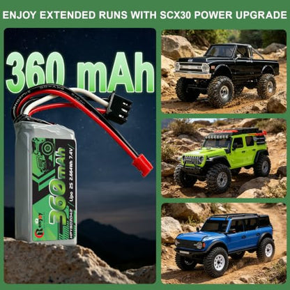 3PCS 7.4V Lipo Battery 2S 360mAh PH2.0 Plug Rechargeable Lithium Battery with RC Battery Aluminum Side Plate for RC Axial SCX30 Upgrade Crawler Car Trucks - color: 3pcs 360mAh, w/ battery tray