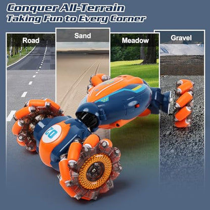Gesture Sensing RC Stunt Car - Boys Girls Toys Age 6-8-12, 4WD Hand Controlled Remote Control Twist Car with Light & Music,Cool Birthday presents and Ideas Gifts for Kids Age 6 7 8 9 10 11 12 YearsOld | with Light & Music, Boys Girls Toys Age 6-8-12，Cool