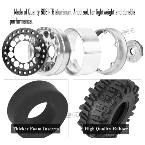 RC 1.9 Beadlock Wheels and Tires for 1/10 SCX10 SCX10 II 90046 SCX10 III AXI03007 SCX10 Pro TRX4 TRX6 Gen7/8 D90 VS4-10 MST CFX RC Crawler Car,Aluminum 1.9 Beadlock Wheel Rims and Tires,Silver - color: Silver for Axial SCX10