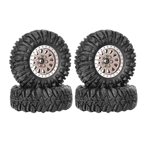4PCS 1.3" Aluminum Alloy Beadlock Wheel Rims All-Terrain Tyre 70mm Rubber Tires Set with 5mm & 7mm Hex for 1/12 1/14 1/18 1/24 RC Rock Crawler Car Upgrade Parts (D-Brown) - color: D-brown