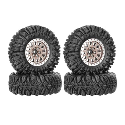 4PCS 1.3" Aluminum Alloy Beadlock Wheel Rims All-Terrain Tyre 70mm Rubber Tires Set with 5mm & 7mm Hex for 1/12 1/14 1/18 1/24 RC Rock Crawler Car Upgrade Parts (D-Brown) - color: D-brown