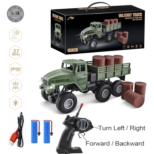 KNACKTOYZ 4WD Remote Control Military Truck for Kids 3-8,1:16 Off-Road All Terrain Rock Crawler with Lights, RC Army Transport Vehicle Toy with 2 Rechargeable Batteries, Birthday for Boys