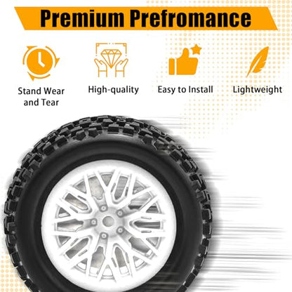 Pre-Glued 1/16 & 1/18 RC Monster Truck Tires, Soft Rubber Tire and Nylon Wheels Rims with 12mm hex Compatible with ARRMA 1/18 Granite/Typhon Grom, WLtoys A949, MJX Hyper Go H16 RC Buggy, 4PCS (White) - color: White