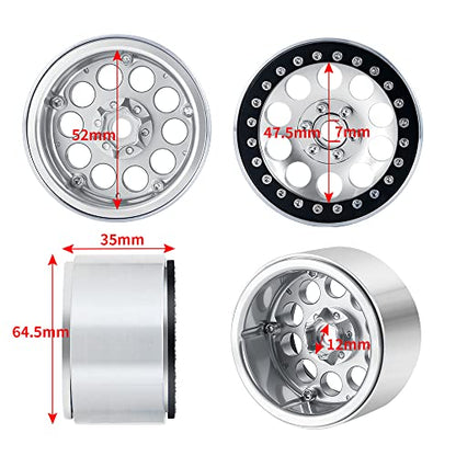 4PCS 2.2inch Beadlock Wheels 35mm RC 2.2 Aluminum Rims for AXIAL Wraith RR10 90048/90018 TRX4 1/10th RC Crawler Truck Car (Silver) - color: Silver