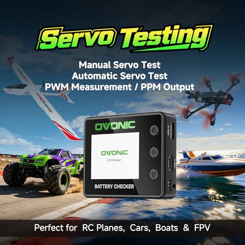 OVONIC C30 Battery Checker with Servo Tester, 1-8S LiPo LiHV Life Li-Ion Battery Voltage Tester, PWM/PPM Signal Test, USB-C 30W & USB-A 22.5W Power Output, Cell Balancer