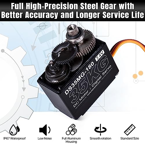 Waterproof 35KG High Torque RC Steering Servo Motor, Powerful & Fast Full Metal Gear Digital High Speed arduino servo for 1/8 1/10 1/12 RC Cars, Crawler, Truck, Buggy, Robotic, Control Angle 180° - size: 35kg 180°