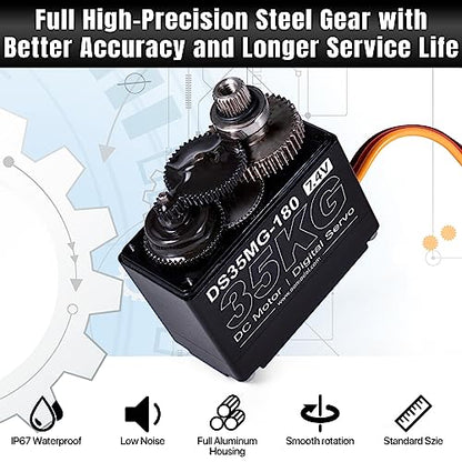 Waterproof 35KG High Torque RC Steering Servo Motor, Powerful & Fast Full Metal Gear Digital High Speed arduino servo for 1/8 1/10 1/12 RC Cars, Crawler, Truck, Buggy, Robotic, Control Angle 180° - size: 35kg 180°