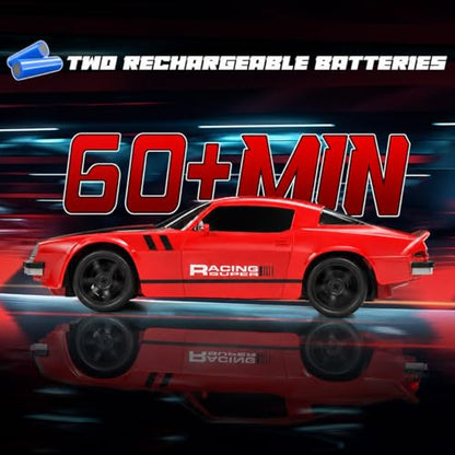 RC Drift Car Remote Control Car 2.4GHz 1/24 4WD 15KM/H High Speed Racing Sport with LED Lights Drifting Tire Racing Sport Toy for Adults Boys Girls Kids Gift 2Pcs Rechargeable Batteries - color: Red