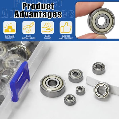 Glarks 60pcs 693ZZ 623ZZ 624ZZ 685ZZ 687ZZ 627ZZ Carbon Steel Bearings, Deep Groove Ball Bearing, Double Shield Miniature Groove Ball Bearings Suitable for High-Speed Brushless Motors, Fan Bearings