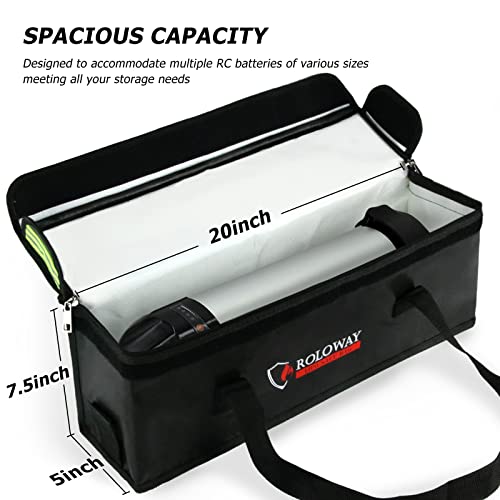 Lipo Battery Bag (20 x 5 x 7.5 inch), Large Fireproof Lipo Ebike Bag with Comfortable Handle, Reflective Strip