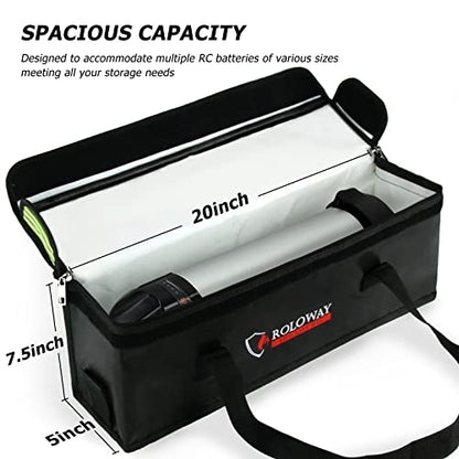 Lipo Battery Bag (20 x 5 x 7.5 inch), Large Fireproof Lipo Ebike Bag with Comfortable Handle, Reflective Strip