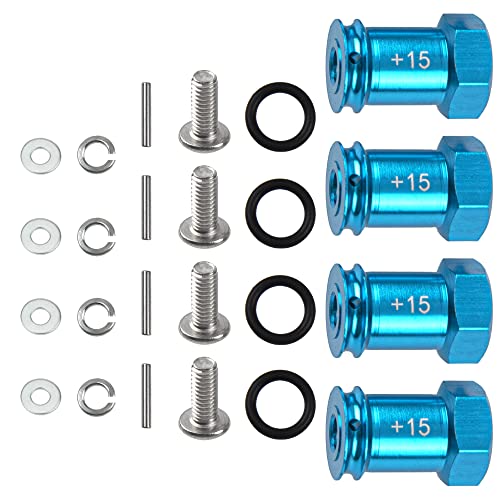 Aluminum 12mm Wheel Hex Hub Adapters 15mm Extension Longer Combiner Compatible with 1/16 Traxxas Mini E-REVO/Mini Slash/Mini Rally/Mini Summit 1/16 RC Truck Car