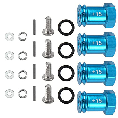 Aluminum 12mm Wheel Hex Hub Adapters 15mm Extension Longer Combiner Compatible with 1/16 Traxxas Mini E-REVO/Mini Slash/Mini Rally/Mini Summit 1/16 RC Truck Car