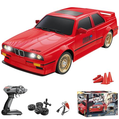 RC Drift Car for Kids Adults 1:16 Scale 2.4Ghz 4WD High Speed RTR Racing Car 30KM/H with Led Lights Remote Control Vehicle Sport Toy Gifts for Girls Boys, Two Batteries and Drift Tire Included