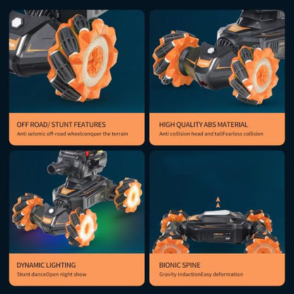 Rc Car Shoot SoftBullet,Fits for Nerf, Remote Control Hand Gesture Stunt Drift Truck, 360°Rotating Battle Tanks with Soft Bullets Water Bomb, Spray, Music, Led, Toy Gifts（Orange） - color: Orange