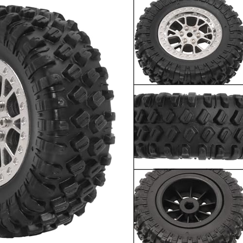 RC Tires & Wheels Set, 70x25mm Soft Rubber Tires with Foam Inserts, 5mm HexPlastic Beadlock Rims for 1/12 MN D90/D91/MN98/MN99S & 1/16 WPL C14/C24/C54/C64/C74/B16/B36 (B；Silevr) - color: B；silevr