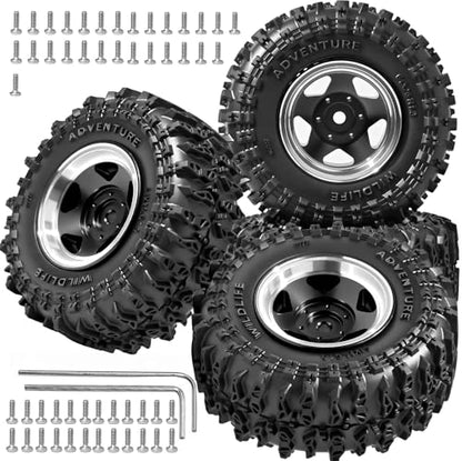 1.3" Beadlock Wheel Tires, Aluminum 1.3 Beadlock Wheels and Tires Upgraded 1.45-inch Wheel for for 1/24 SCX24 AX24 FCX24 1/18 TRX4M FMS RC Crawler Car Upgrade (Black) - color: Balck