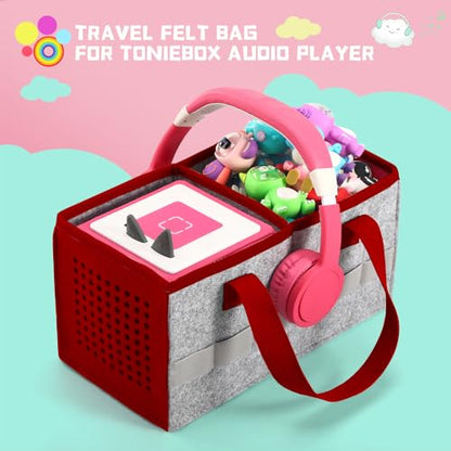 PISOSN Carrying Case for Toniebox Starter Set and Tonies Figurines, Travel Felt Cloth Musical Toy Folding Bag for Toniebox 2 & Accessories (Red) - color: Red