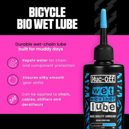 Muc-Off Chain Wet Lube 120ml | Biodegradable Bicycle Chain Lubricant Wet | Reduces Friction & Extends Chain Life | Wax-Based Formula Repels Water | Suitable for MTB & Road Bikes - size: 120ml