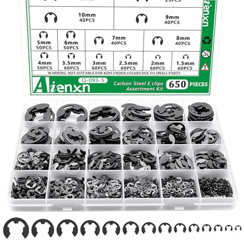 650PCS E Clips Assortment Kit (1.5MM-15MM), 14 Sizes External Retaining Rings, Black Carbon Steel Snap Ring Kit - color: Black Carbon Steel, size: 650PCS E-clips