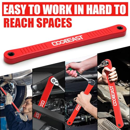 3/8" Offset Extension Wrench Impact Ready Socket Wrench Extender Tool（Red） | Versatile 1/4",3/8", 1/2" Square Drive Adapters,Universal Extensions Wrench,0° Swing Extender,for Small Place - color: Red