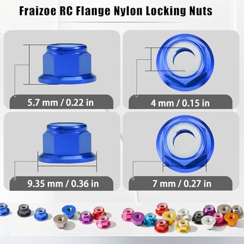 8Pcs M4 Flange Nuts Aluminum, M4-0.7mm Hex Flange Nylon Insert Lock Nuts for 1/10 Scale RC Car Traxxas Slash 4x4 2WD Stampede VXL Rustler VXL HPI Redcat Axial Racing Truck Buggy Crawler Wheels - color: Blue, size: 8Pcs