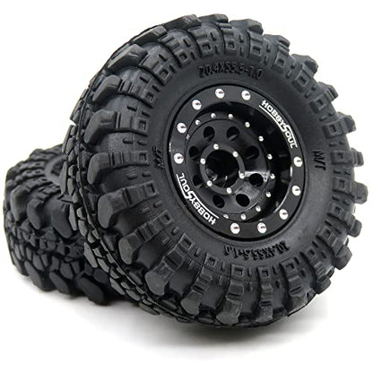 Heavy RC 1.0 Wheels and Tires Pre-Mounted, 1/24 Tires & Adjustable Offset 1.0 Beadlock Wheels Black for 1:24 RC Crawler Axial SCX24 Upgrade,(4-Pack, Assembled) - color: Black