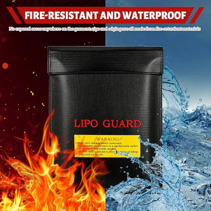 4 Pack Lipo Safe Bag for Battery Storage and Charging, Black Double Layer High-Density Fabric Protective Pouch with Hook-and-Loop Closure, Portable Organizer for Phone, Cards, Cash and Travel (Black)