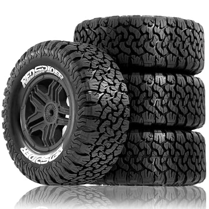 1/10 RC Short Course Truck Plastic Wheels 12mm Hex and Tires OD 4.41" 5-Spok Off Road Tyres for 1:10 Scale Truck Car TRAXXAS Slash 4X4 2WD ARRMA SENTON 3S Losi Redcat Rc4wd 4PCS (Black) - color: Black