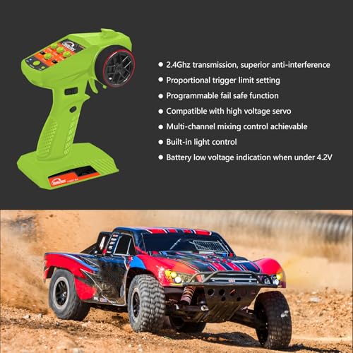 RC Radio System 4CH 2.4G RC Transmitter with Receiver and Lanyard Anti-Jamming Remote Controller for RC Car Crawler Boat, Green - color: Green