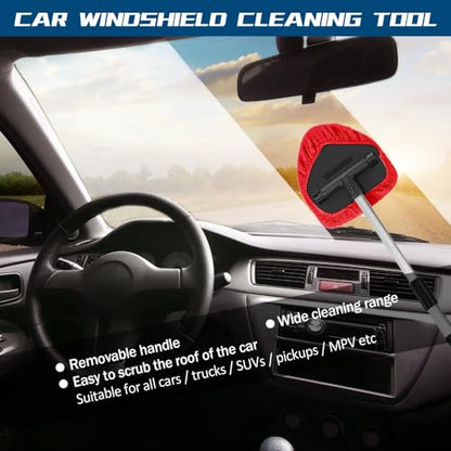 Car Wash Brush with Long Handle, Windshield Cleaning Tool, Car Washing Mop Kit Mitt Sponge Car Cleaning Supplies Kit, Microfiber Towel Gloves Universal for Cars RV SUV Truck Office (Red) - color: Red