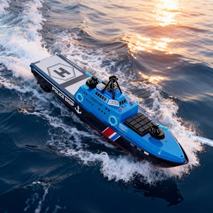 22" Inch 56CM Remote Controlled Warship Battleship Aircraft Carrier 15km/h 2.4G 8WD RC Boat Spaying Water LED Walk On Water Lakes Pools for 14Y+ Blue (2 Water-Cannons ,1 Shooting &1 No-Shooting)