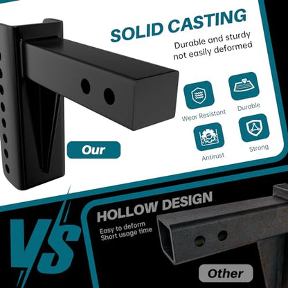 Replacement Shank for Adjustable Trailer Hitch Ball Mount - Fits 2'' Receiver, 6 Inch Drop/Rise Drop, DIY Your Adjustable Shank Tube with 99001、99002、99003、99004、99005 - color: 2'' Receiver 6'' Drop Hitch