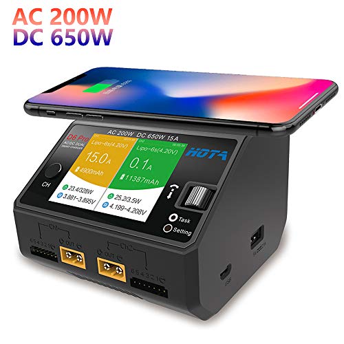 HOTA D6 Pro Lipo Balance Charger Powerful Duo Smart Charger/Discharger Dual Channel AC200W 100-240V DC650W 15A for Lipo LiIon LiHV NiMH Battery with IPS Screen(Black Color)