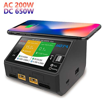 HOTA D6 Pro Lipo Balance Charger Powerful Duo Smart Charger/Discharger Dual Channel AC200W 100-240V DC650W 15A for Lipo LiIon LiHV NiMH Battery with IPS Screen(Black Color)