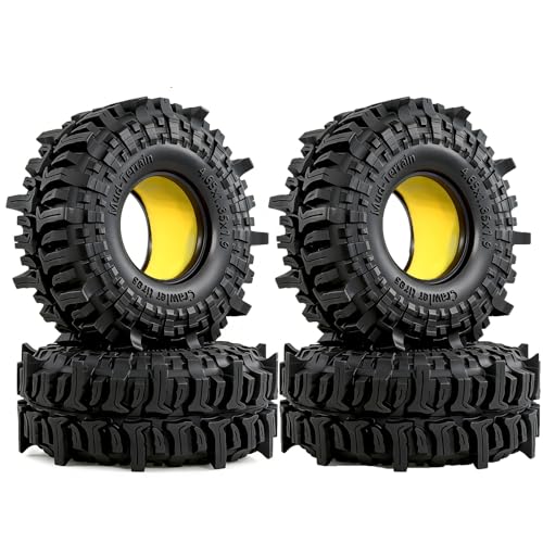 REDSPIDER 1.9'' Crawler Mud Slingers Grappler Tires 1/10 RC Rubber Tyres OD 4.65'' With Super Soft Foam Iiner For 1/10 Crawler Car Traxxas TRX4 RC4WD D90 Axial SCX10 II TF2 Gen8 Tamiya CC01 (Tires)