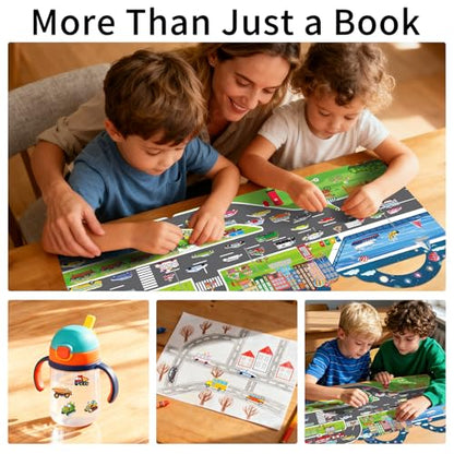 Elfew 2 Pack Puffy Vehicle Sticker Books for Toddlers Ages 2-4 3-5 | Extra-Large Tri-Fold Sticker Book, Construction Truck and Car Theme, Over 100+ Stickers, 3D Reusable, Activity Gifts for Boy - color: Construction and Vehicle