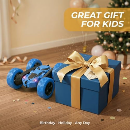 RC Car 2.4GHz 360° Spin Off-Road Stunt Vehicle with 2 Rechargeable Batteries + USB Charging Cable, Full Terrain Remote Control Truck for Kids