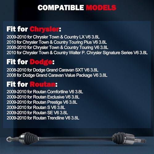 CCIYU Front Right CV Axle Shaft for Chrysler Town & Country 2008-2010 | CV Axle for Dodge Grand Caravan 2008-2010 & for Volkswagen Routan 2009-2010 - Replace# NCV12501 - size: 17-9574