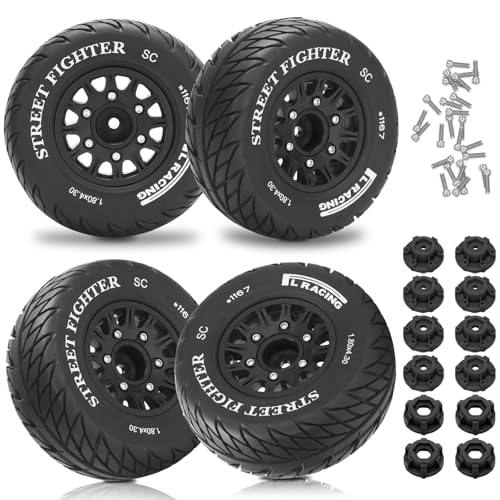 12mm/14mm/17mm Hex RC Wheels and Tires RC Truck Tires RC Car Wheels 1/10 Scale Tyres Hex Detachable Replacement RC Car Tires for Arrma Senton Tires Slash Tires Axial Redcat Rc4wd Fury (Black C) - color: Black