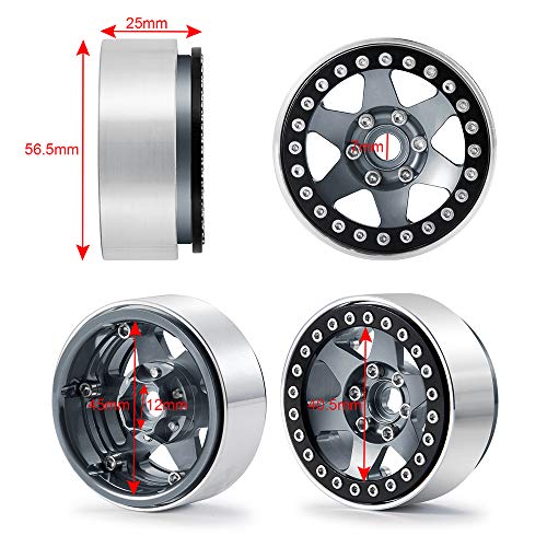 4pcs Aluminum Alloy 1.9" Beadlock Wheels Rims for 1/10th RC Crawler Car Axial SCX10,SCX10 II,TRX4 (Titanium) - color: Titanium