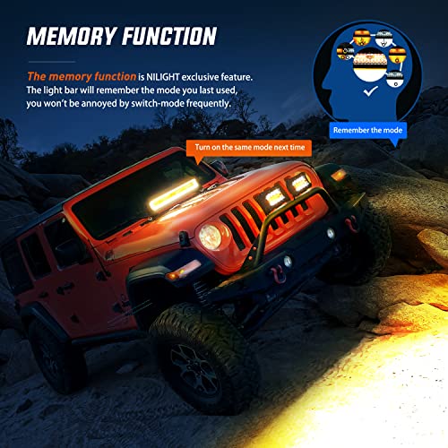 Nilight 20inch Light Bar 4inch Pod Amber White Strobe 6 Modes Light Kit | Constant/Flash 6 Modes Auxiliary Lights, Spot-Flood Combo Beam, 22" 420W bar 2×4" 60W Pod light w/ Wiring Harness - color: Amber&White - 20Inch Light Bar + 2Pcs 4Inch Pods + Wiring