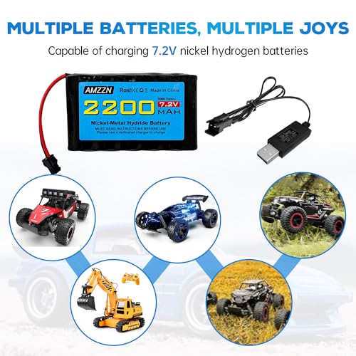 7.2V 2200mah AA NiMH Battery with SM-2P Plug and USB Charging Cable for Huina 1550 550 RC Excavator, Car, Truck, Engineering Vehicle, TR-211 RC Toy Car Battery