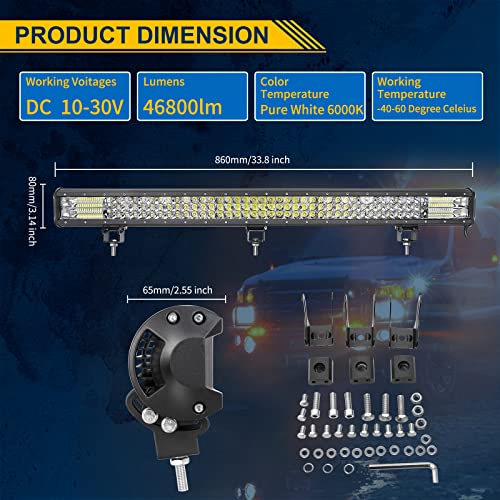 Willpower 34 Inch 468W Led Light Bar Spot Flood Combo Beam 12V 24V Fog Work Lamps Driving Offroad Lights for 4x4 Truck Tractor Boat Car ATV UTV SUV - size: 34'' - 468W - Combo